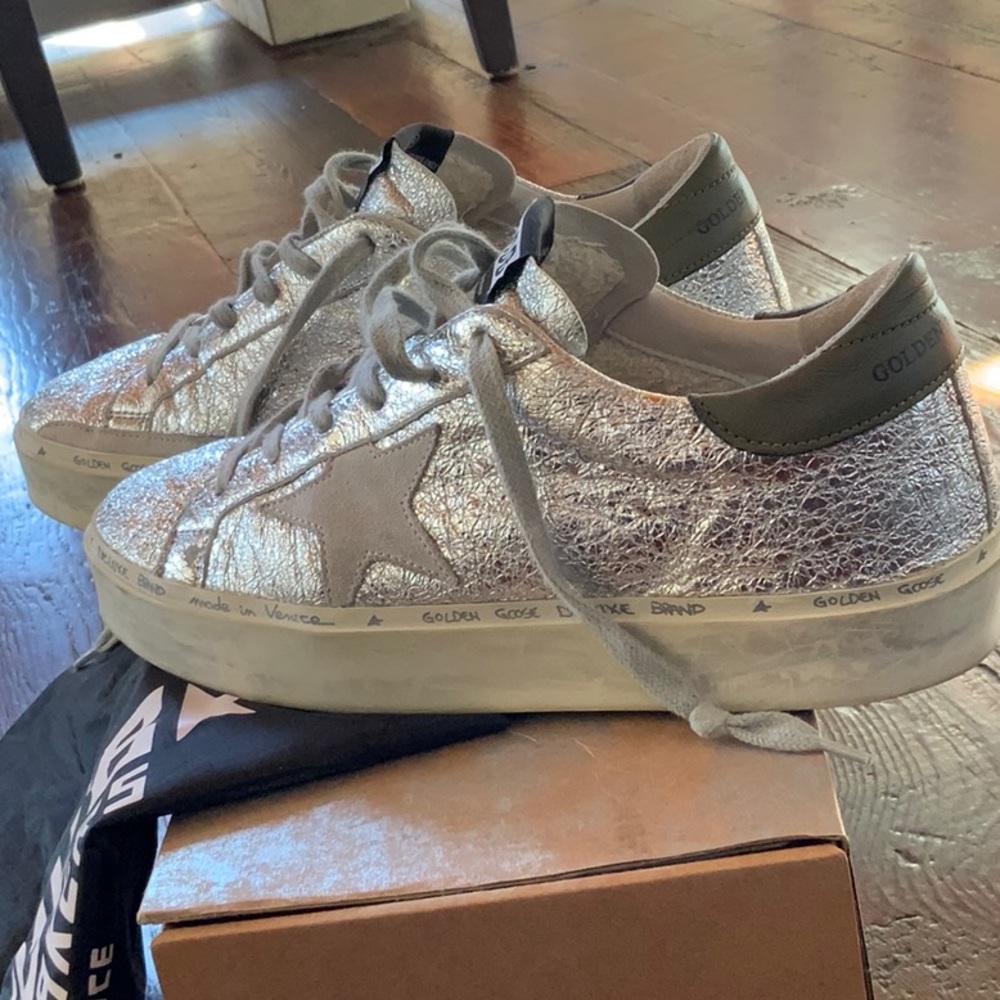 Golden Goose Hi Star silver glitter 37
